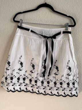 Wrapper White Mini Skirt with Black Floral Embroidery